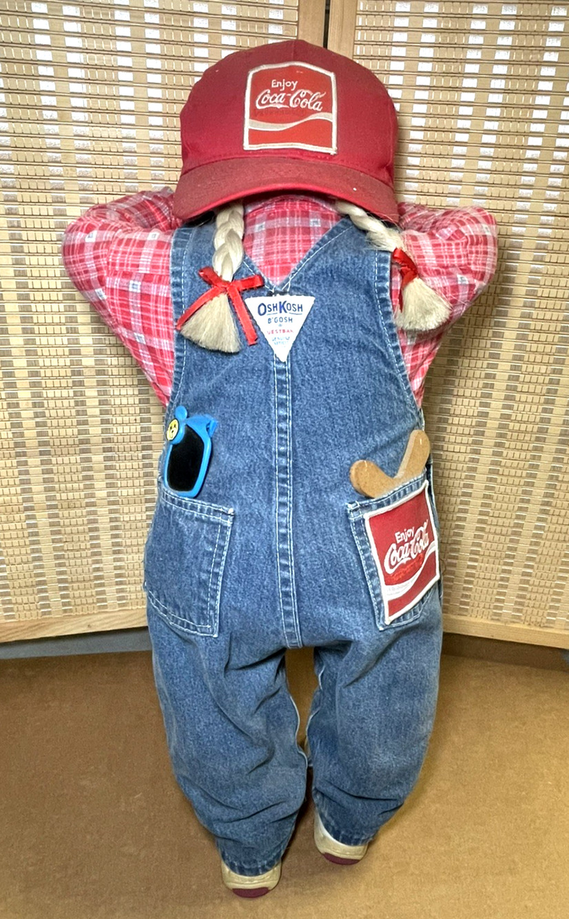 Vintage Time Out Doll OshKosh B’Gosh Overalls Coca-Cola Hat Barney Shoe 2ft Tall